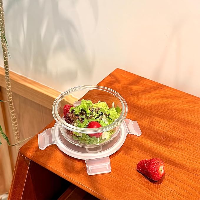 Small Round Glass Food Storage Containers With Lids, 1.5 Cup Round Meal Prep Bowls With Lids BPA-Free, Airtight Small Glass Food Containers for Microwave, Dishwasher, Freezer Safe-（4 pack）