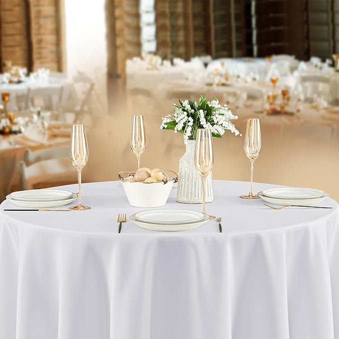 Fitable 8 Pack Round Tablecloths: Stain Resistant Wrinkle Free Circle Table Clothes, Washable Reusable Polyester Table Covers for Wedding Party Birthday Banquet Reception(White, 120 Inch)