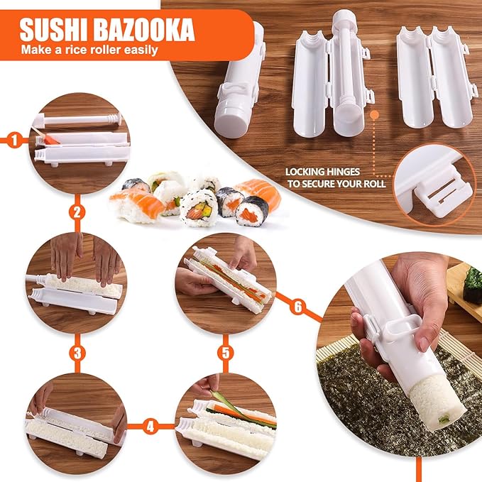 Sushi Making Kit, Sushi Roller, Sushi Bazooka, Sushi Maker, Bamboo Sushi Rolling Mat For Beginners (White)