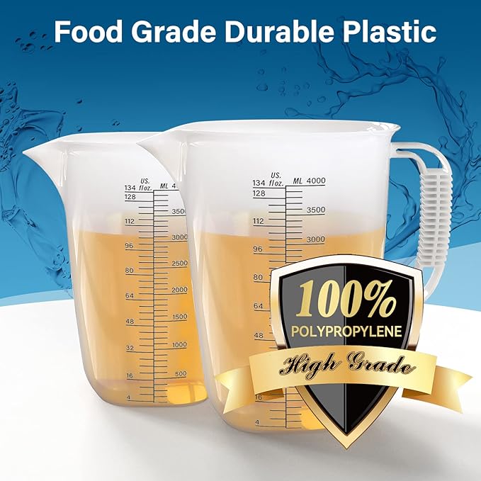 Luvan 1 Gallon Measuring Pitcher, Large Measuring Cup with Spout and Handle, 134oz Plastic measuring pitcher with Conversion Chart, 1 Gallon Measuring Container for Motor Oil, Chemicals, Pools, Lawns