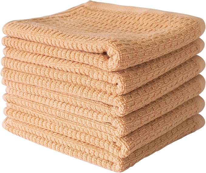 CRAFTSWORTH Kitchen Towels, 15 x 26 Inches, Pack of 6, 400 GSM, 100% Ring Spun Cotton, Tan Solid, Super Soft and Absorbent