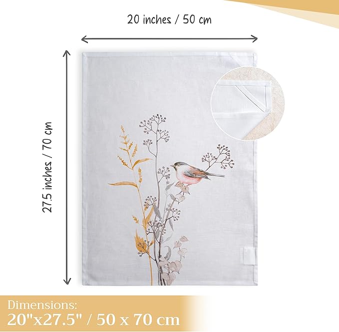 Maison d' Hermine Kitchen Towels Set of 3 100% Cotton 27.50" x 20" Reusable Cloth Tea Dish Towels Absorbent with Hanging Loop for Kitchen, Cocktail Parties Spring/Summer (Meadow Florals - Beige)