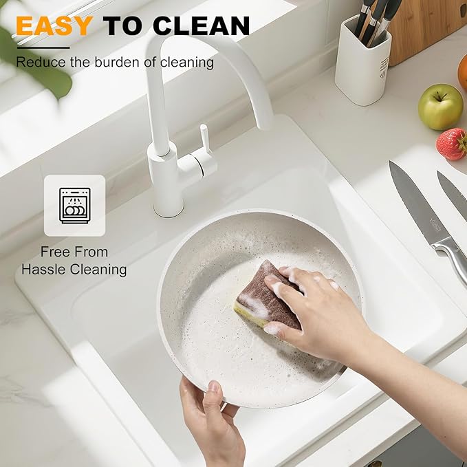 20 Pcs Pots and Pans Set Non Stick, Ceramic Cookware Set Detachable Handle, RV Kitchen Cooking Set Removable Handles, Oven Safe, Induction ReadyStackable Non-stick set Cream White