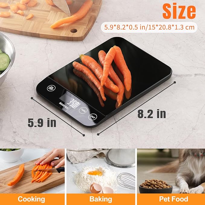 33lb Digital Kitchen Scale, Food Scale Rechargeable with Tempered Glass, Grams and Ounces, USB Charging, 1g High Accuracy for Baking, Cooking, Food BK807