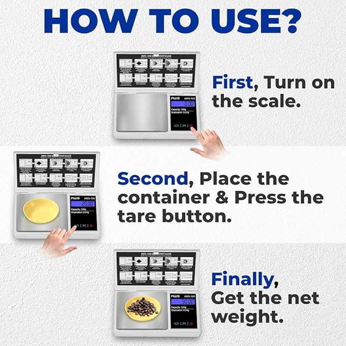 American Weigh Scales Series Digital Pocket Weight Scale Backlit LCD Stainless-Steel Surface 100g x 0.01g, (Silver), AWS-100-SIL