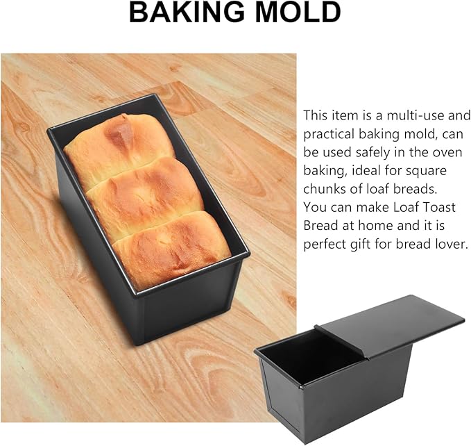 Luxshiny Stainless Steel Loaf Pan with Lid 7.08X4.25X3.54 Inch Non-Stick Pullman Bread Baking Mold for Homemade Toast and Sandwich Bread