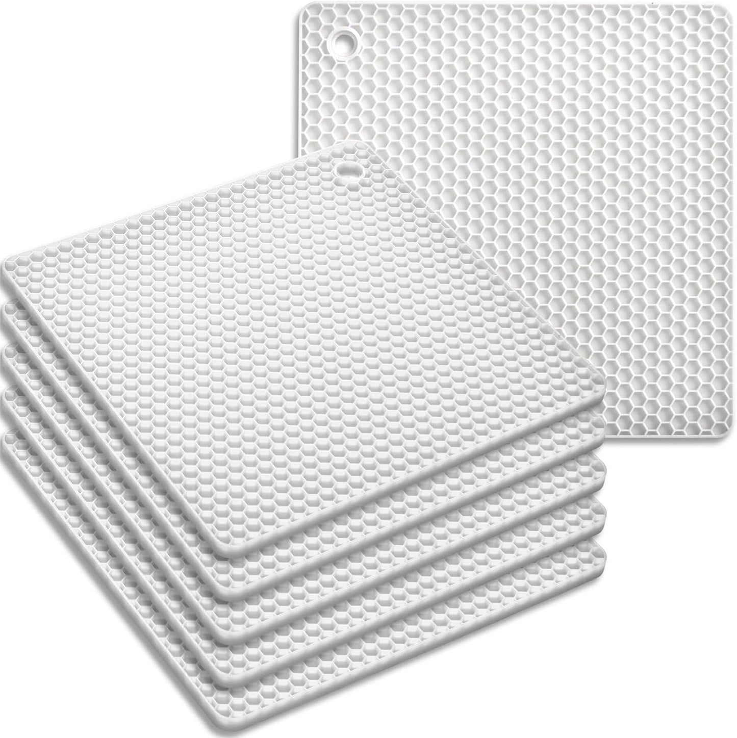 homEdge Silicone Square Trivets Mat, 6 Packs Multipurpose Non Slip Heat Resistant Pot Holder-White