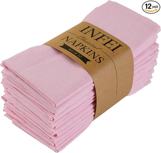 Pink Polyester Linen Blended Thin Dinner Cloth Napkins - Set of 12 (40 x 40 cm) - for Wedding Parties Events & Home Use (Pink)