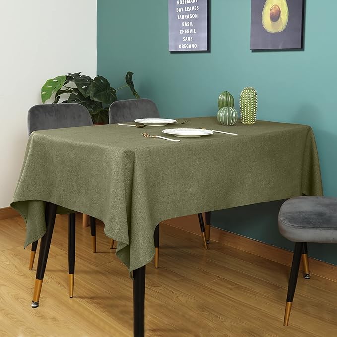 Table Cloth Rectangle Table Cover 47x63 Inches Faux Linen Wrinkle Free and Waterproof Moss Green Rectangle Tablecloth for Kitchen Dining Party Buffet Wedding