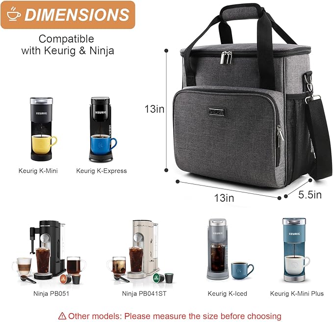 BAGLHER Coffee Maker Travel Bag Compatible with Keurig K-Mini, K-Mini Plus, Keurig K-Express, Keurig K-Iced or Other Accessories, Portable Coffee Maker Case with Shoulder Strap for Travel, Grey