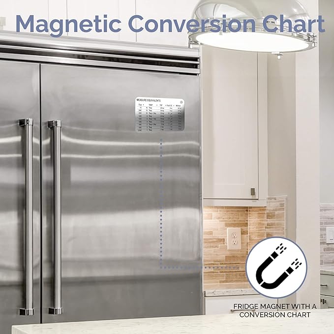 22-Piece Stainless Steel Measuring Cups and Spoons Set, Tad Dash Pinch Smidgen Drop Mini Measuring Spoons, Measuring Stick Leveler, Measurement Conversion Chart Fridge Magnet, (Farmhouse)