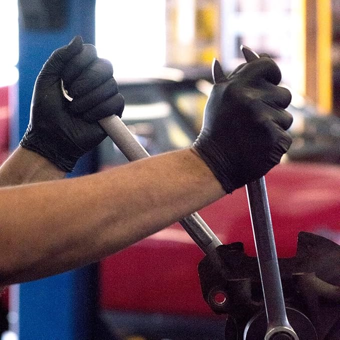 1st Choice Black Nitrile Gloves, Disposable, Latex-Free, 6 Mil, Textured, Industrial, for Mechanics, Cleaning, Automotive Use