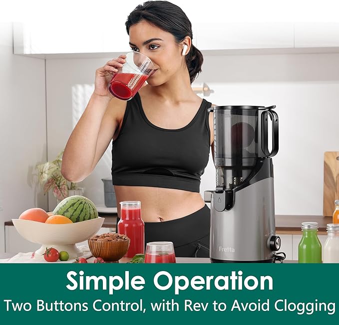 Cold Press Juicer Machines, Slow Masticating Juicer with 5.3" Extra Large Feed Chute Fit Whole Fruits & Vegetables, Self Feeding Effortless for Batch Juicing, BPA Free 250W (Grey, 1.8L)