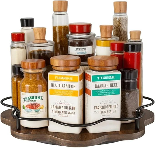 Wooden Lazy Susan Turntable Organizer for Cabinet, Table Top, Kitchen, Pantry, Bathroom, Vanity Countertop, Rotating Wood Lazy Susans Rack for Condiment, Seasoning, Spice Storage Organization(Petal)