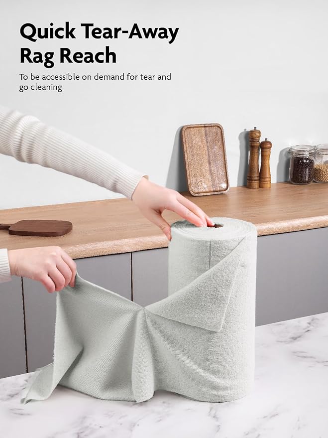 Fantasticlean Microfiber Cleaning Cloth Roll -75 Pack, Tear Away Microfiber Towels, 12" x 12", Reusable, Washable, Scratch Free, Ultra Absorbent Dishcloth for Home Supplies, Car, Pet (Cool Grey)