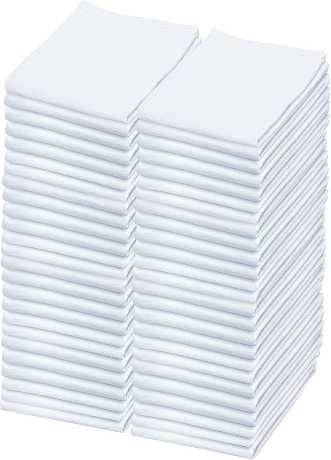 Flour Sack Towels | Tea Towel for Crafts| Kitchen Dish Cotton Blank Towel for Embroidery| Baking Bread Proofing Linen Cover| Thick Absorbent Quick Dry| 50 Pack 18"x 28" White