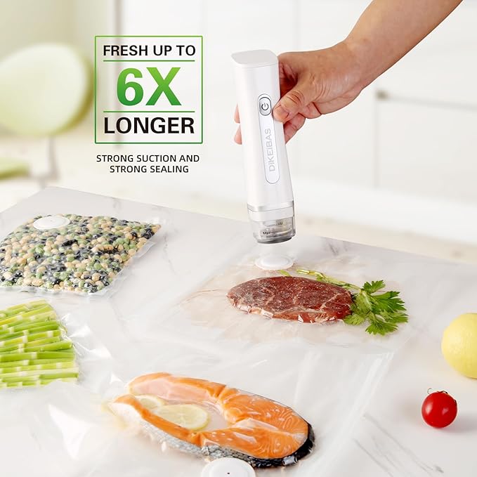 Handheld Vacuum Sealer with 30 Reusable Bags | 6X Longer Freshness, One-Touch Seal & Rechargeable | BPA-Free, Leak-Proof Bags for Meat, Meal Prep, Travel | Compact Food Saver