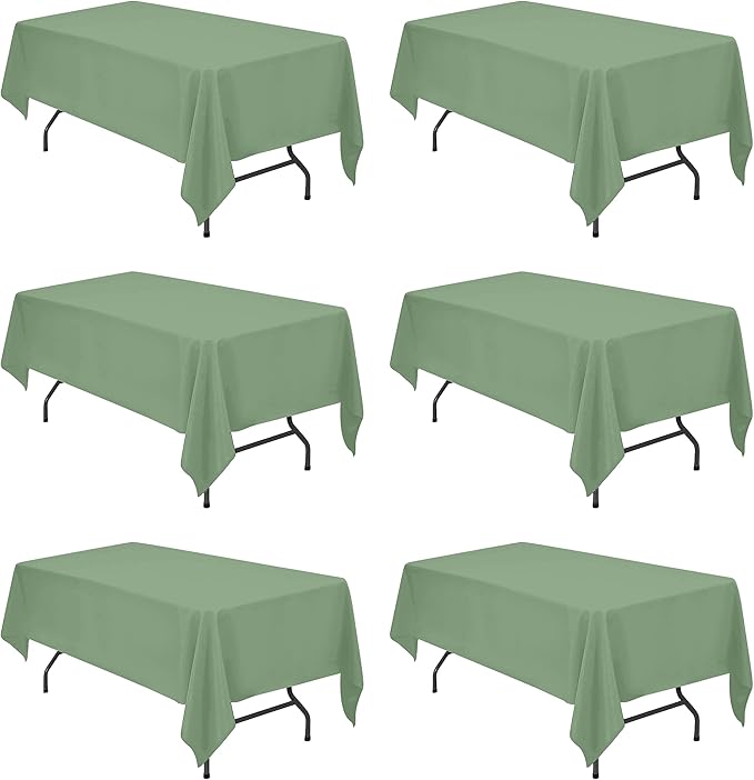 BRILLMAX 6 Pack Sage Green Tablecloths for 6 Foot Rectangle Tables 60 x 102 Inch - 6ft Rectangular Bulk Linen Polyester Fabric Washable Cloth Cover for Wedding Reception Banquet Birthday Party