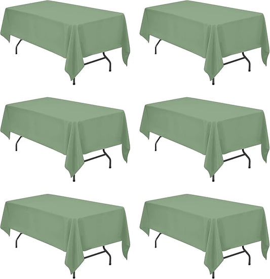 BRILLMAX 6 Pack Sage Green Tablecloths for 6 Foot Rectangle Tables 60 x 102 Inch - 6ft Rectangular Bulk Linen Polyester Fabric Washable Cloth Cover for Wedding Reception Banquet Birthday Party