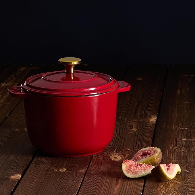 CAROTE 2QT Enameled Cast Iron Dutch Oven Pot with Lid, Mini Round Dutch Oven for Small Sourdough Bread, Stews, Soups, Sauces, Beans, Rice, Serves 1-2, Dual Handles, Healthy & Non-Toxic, All Stovetop Compatible, Oven Safe up to 500° F, Red