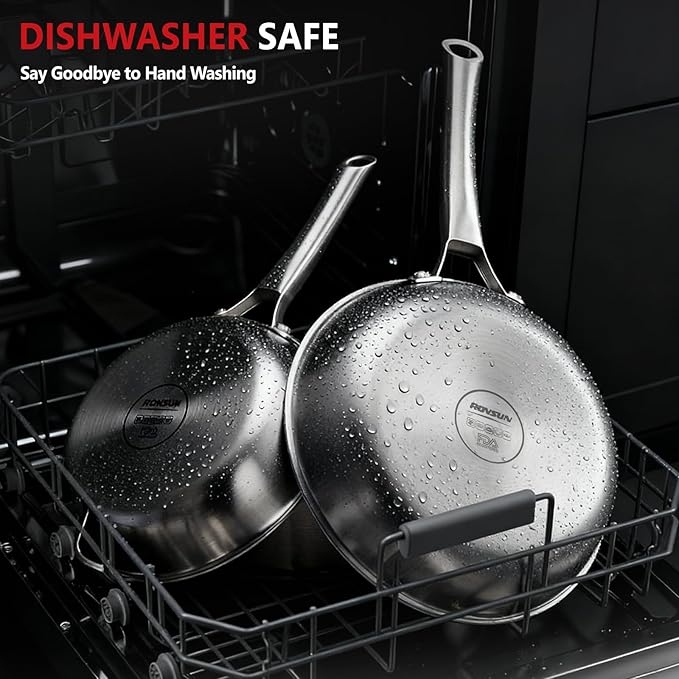 ROVSUN 8-10-12 Inch Stainless Steel Cookware Set, 3 pcs Tri-Ply Skillets Set, Full Clad Stainless Steel Chef's Pan, PFOA & PTFE Free Skillets, Compatible for All Cooktops, Dishwasher & Oven Safe