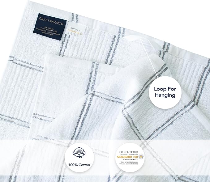 CRAFTSWORTH Kitchen Towels, 15 x 26 Inches, Pack of 6, 400 GSM, 100% Ring Spun Cotton, Grey Combo Windowpane Dish Towels Super Soft and Absorbent, Tea Towels and Bar Towels