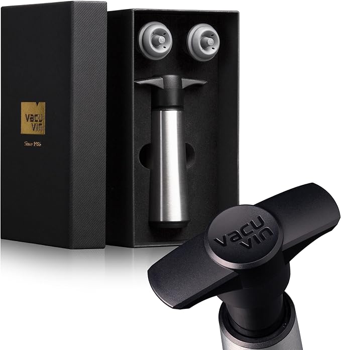 Vacu Vin Wine Saver Stainless Steel Gift Box – Includes 1 Vacuum Pump & 2 Stoppers – Preserve Wine Freshness – Elegant Wine Accessory Set