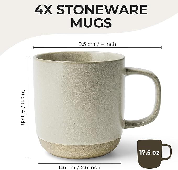 MIAMIO – Coffee Mugs Set of 4 / Ceramic Cups for Coffee (17.5 oz), Cappuccino, Latte Macchiato, Tea, Espresso/Dishwasher and Microwave Safe – Sierra Collection (Light, Mugs (4x))