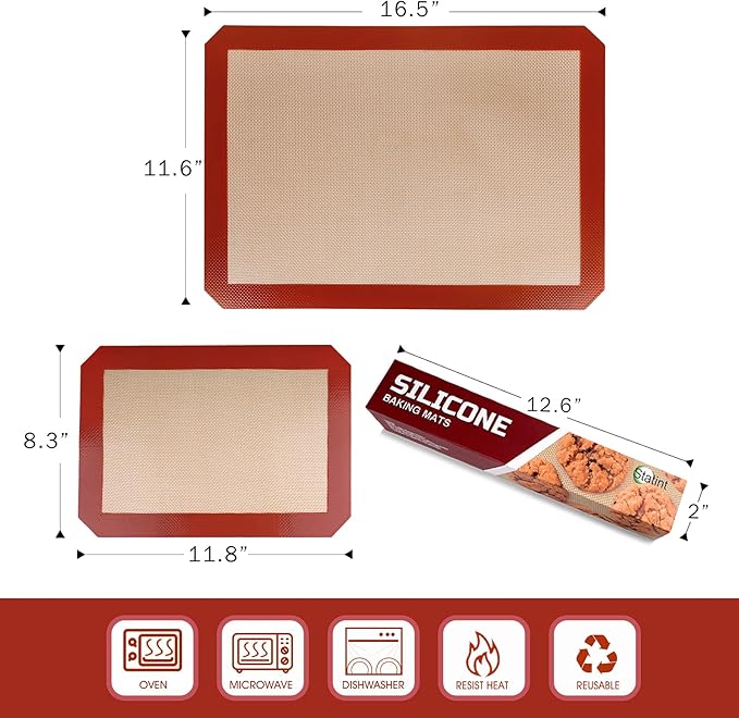 STATINT Non-Stick Silicone Baking Mat, Food Safe - Pack of 4