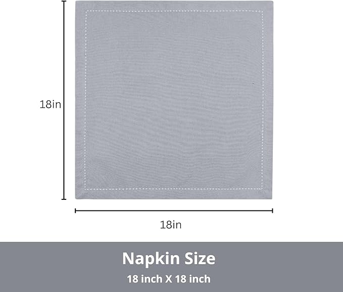PurpleEssences Set of 6 Hemstitch Cloth Dinner Napkins 100% Cotton - Soft Durable Washable - Ideal for Wedding Christmas Holiday Winter - Perfect Everyday Use Table Linen 18x18 - Ash Grey