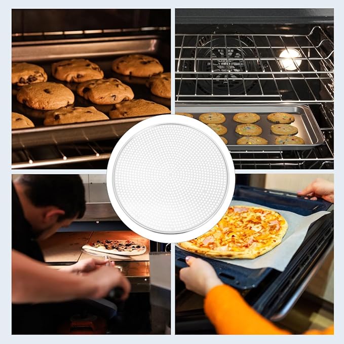 BESTonZON 16 Inch Pizza Tray, Aluminum Non-stick Pan with Holes Mesh Pizza Pan, Round Crisper Tray Baking and Serving Sheet for Oven Home Restaurant
