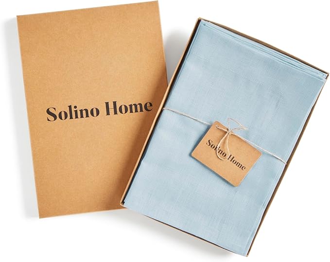 Solino Home Linen Napkins Set of 4-100% Pure Linen Ice Water Dinner Napkins Cloth 20 x 20 Inch - Fete, Handcrafted and Machine Washable - Christmas, Holiday