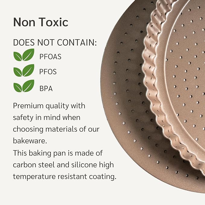 HAPPIELS Non-Toxic Nonstick 9-inch Tart Pan with Removable Bottom Perforated | Round Gold Quiche Pan