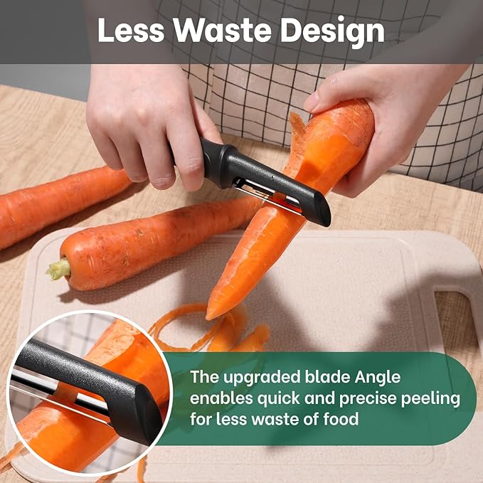 Beneno Swivel Vegetable Peeler, Razor-Sharp Smooth Peeling Potato Peelers with Stainless Steel Blades, Ergonomic Comfort Non-Slip Rubber Handle, Durable Kitchen Peelers with Potato Eye Remover, Black