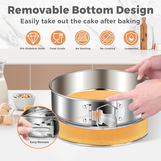 304 Stainless Steel Springform Pan 9 Inch Nonstick, Leakproof Cheesecake Pan with Removable Bottom, 9 Spring Form Pans for Cheesecake with Protector, 9 Inch Springform Cake Pans with 50Pcs Parchment