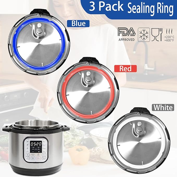 3 Pack Sealing Ring 6 Qt for Instant Pot Sealing Rings for 5/6 Qt Insta Pot, With 3 Float Valve Caps, Food-grade Silicone Instantpot 6Qt Sealing Ring, for Instant Pot 5&6 Qt, Red, Clear and Blue