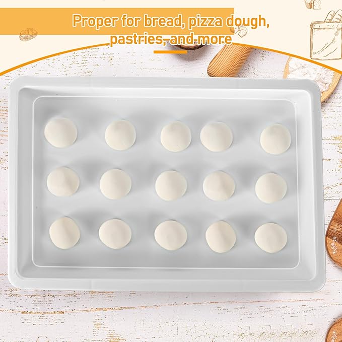 Tioncy 4 Pcs Pizza Dough Proofing Box Dough Container Stackable Trays with Lids Pizza Storage Container Collapsible for Storage Safekeeping, 25.98'' x 17.91'' x 3.23'', 4 Trays and 1 Covers