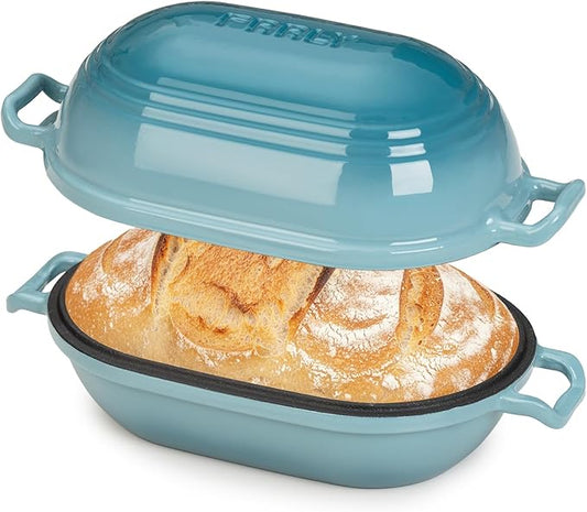 Enameled Cast Iron Dutch Oven for Sourdough Bread Baking,9 x 5-4/5 Inch Oval Cast Iron Bread Pan with Lid,Dutch Oven for Homemade Sourdough Baking,2.8QT Meatloaf Pan,Oven Safe