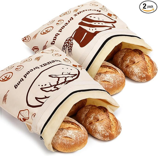 ANPHSIN 2 pcs Natural Beeswax Bread Bags with Sealing Zipper - 13''x16.7'' Reusable Sourdough Storage Wraps for Homemade Bread, Keeping Food Fresh, Gifts for People Who Love Baking, 2 Patterns