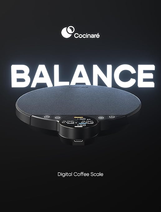 Cocinare Balance Digital Coffee Scale, Precision Control with Three Modes - Brewing Assist, Weighing, Competition, Digital Kitchen Scale for Coffee and Small Goods, Up to 3000g (Obsidian Black)