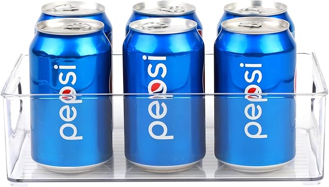 Plastic Food Storage 2 Pack Clear Container Bin with Handles for Organizing Kitchen, Pantry, Refrigerator, Freezer, Pantry, Cabinet, Closet, Bathroom. Stackable 10”x6”x3”