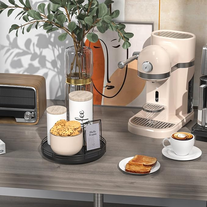 9" Oak Wood Lazy Susan Turntable Organizer, Lazy Susan for Cabinet Dining Table Pantry Wood Rotating Tray for Kitchen Countertop Coffee Table Decor Spinning Spice Can Organization and Storage Black