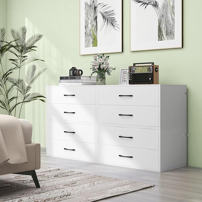 Giantex Stackable 2-Drawer Dressers for Bedroom - Short Dresser Two Drawer Storage Cabinet w/Handles & Anti-Topping Device, Small Dresser Chest of 2 Drawers for Closet Bedroom (2, White)
