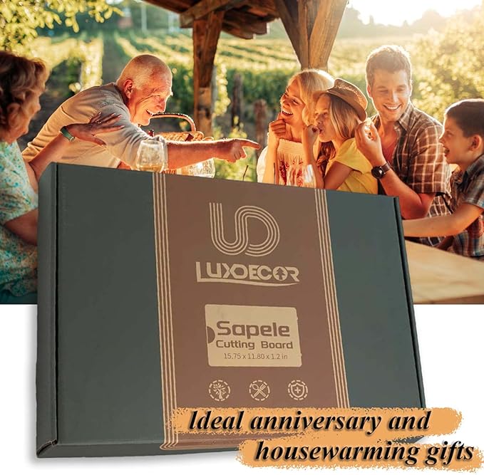 Solid Wood Cutting Board One Piece Cutting Boards Made of Entire Piece Sapele Wood, Hardwood Cutting Board Heavy Duty 15 * 11 * 1 In (No Glue)