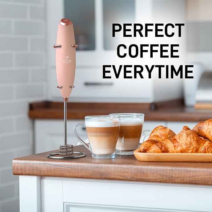 Zulay Kitchen Tornado Whisk Milk Frother with 4 AA Duracell Batteries - Triple Whisk for More Power - Handheld Coffee Frother with Stand - Drink Mixer for Lattes, Matcha & Protein Shakes
