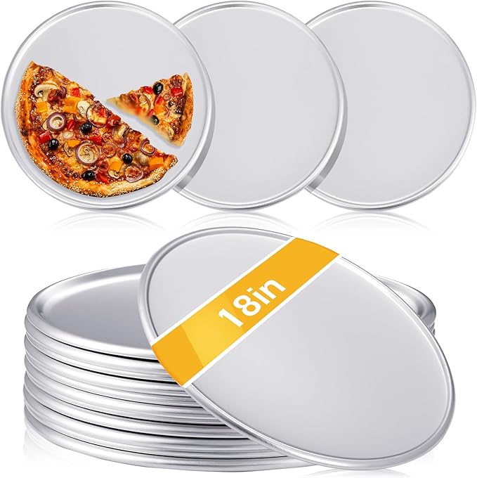 12 Pieces Pizza Pan Bulk Restaurant Aluminum Pizza Pan Set Round Pie Cake Plate Rust Free Cake Tray for Oven Baking Home Kitchen Restaurant Easy Clean(18 Inch)
