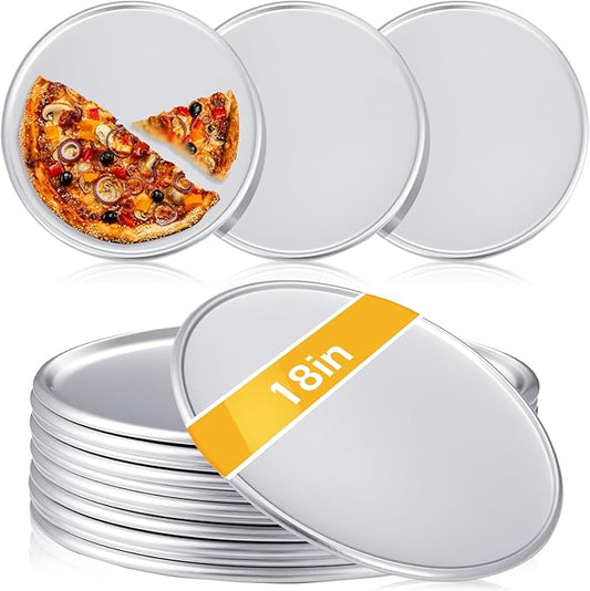12 Pieces Pizza Pan Bulk Restaurant Aluminum Pizza Pan Set Round Pie Cake Plate Rust Free Cake Tray for Oven Baking Home Kitchen Restaurant Easy Clean(18 Inch)