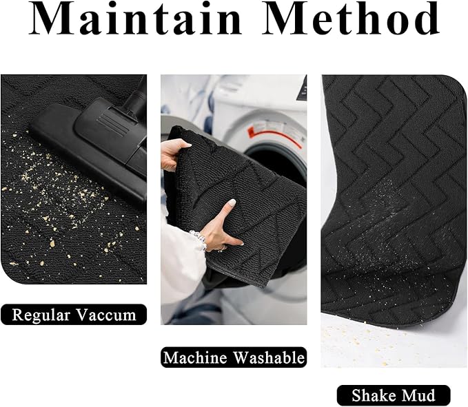 hicorfe Kitchen Rugs and Mats Sets,Super Absorbent Polypropylene Non-Slip Rug,Soft Comfort Floor Mat,Washable for Kitchen,Hallway,Office,Sink,Laundry(24" x 71",Charcoal)