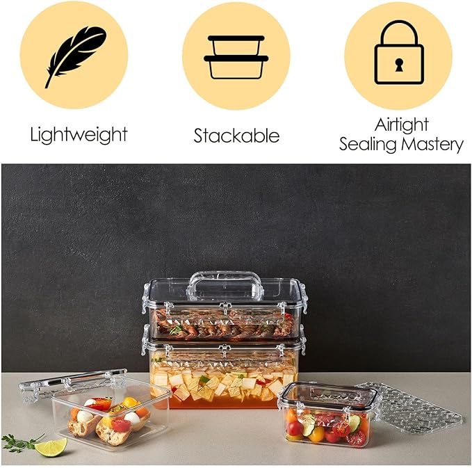 Airtight Food Storage Container with Lid(21.5 oz, 3 Removable Boxes) - Tritan 100% | BPA-Free | Candy and Nuts Organizer| Fruits, Vegetables, Snacks | Travel, Party and Picnic | Meal Prep| Lunch box