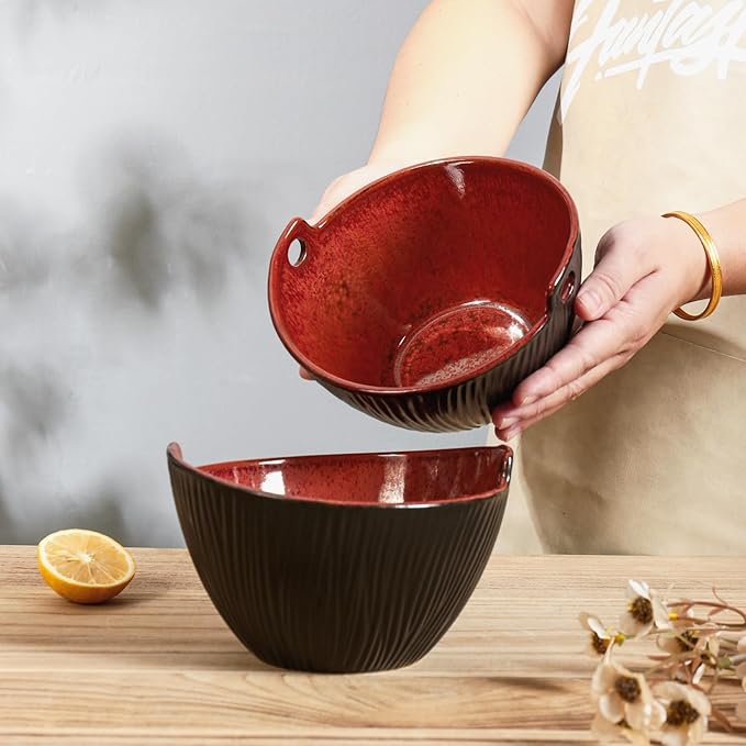 Ceramic Ramen Bowl with Chopsticks,6.7 Inch Noodle Bowls,Pho Bowls and Spoons Set,Japanese Bowl for Pho,Udon,Soba,Noodle,Microwave Safe,Set of 2 (Burnt Red)